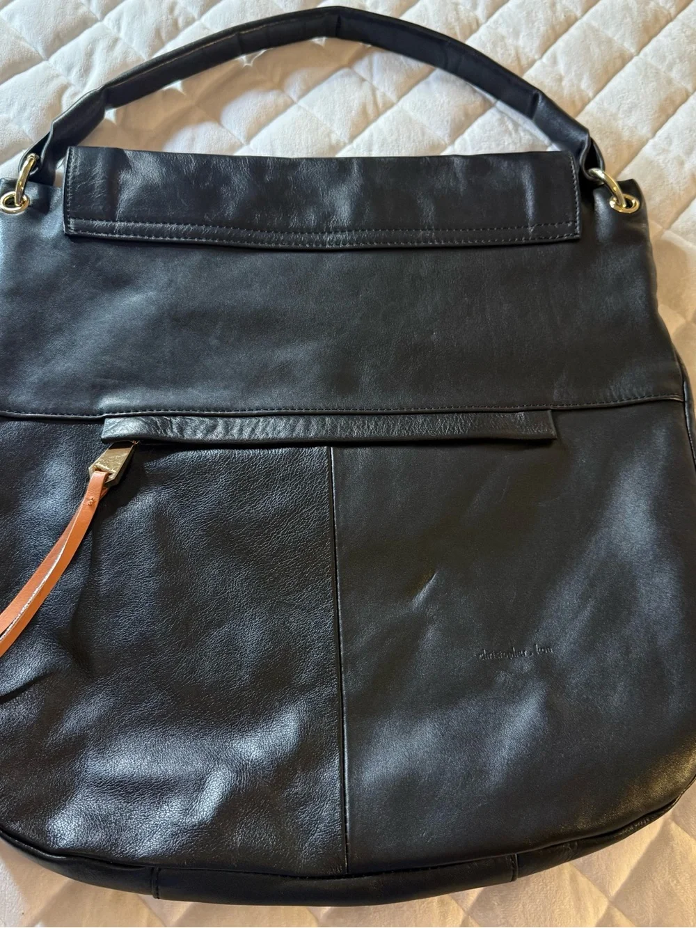 NWT Christopher Kon Black Genuine Leather Slouch Hobo Shoulder Bag Braided Strap